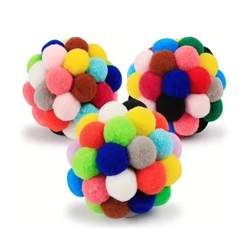 Hot cat Toys Pet Toy Cat Plush Ball Toys Pet Bouncy Bell Ball Toy Colorful Pompoms Pet Supplies Random Color