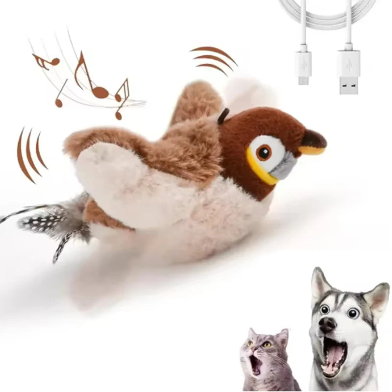 Interactive Chirping Bird Toy for Cats & Dogs - Touch Activated Rechargeable Plush Pet Toy