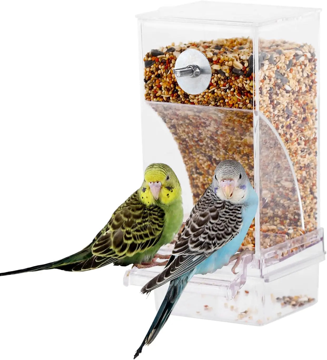 No Mess Automatic Bird Feeder - Transparent Food Container Cage Accessory for Small Birds