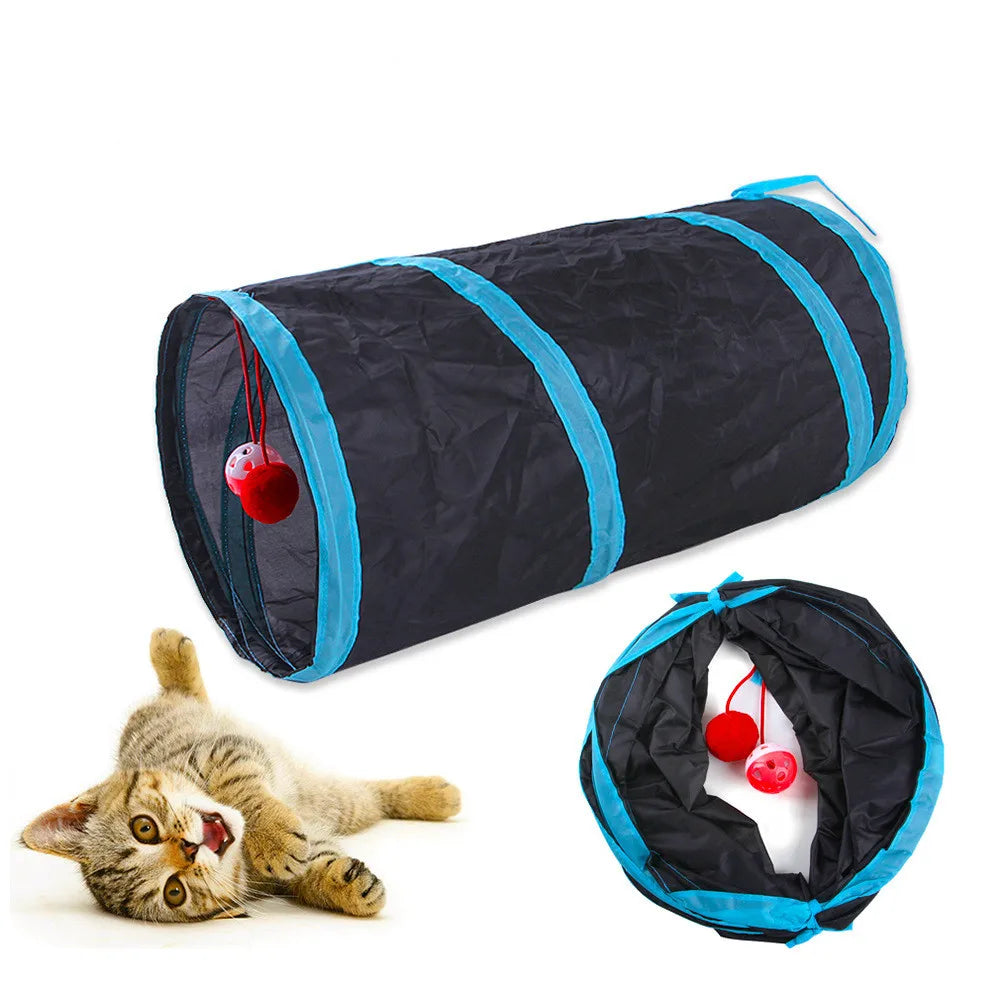Cat Tunnel Play Toy - Foldable Breathable Drill Barrel for Indoor Cats
