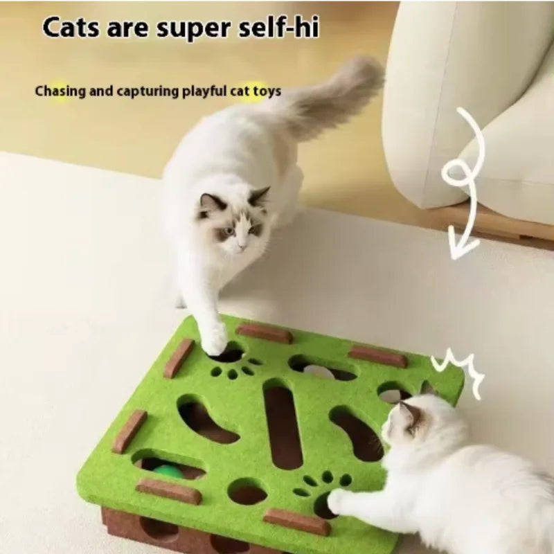 Pet Cat Puzzle Maze Holes Toys - Felt Box with Bell Ball Interactive Toy