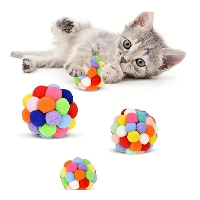 Hot cat Toys Pet Toy Cat Plush Ball Toys Pet Bouncy Bell Ball Toy Colorful Pompoms Pet Supplies Random Color