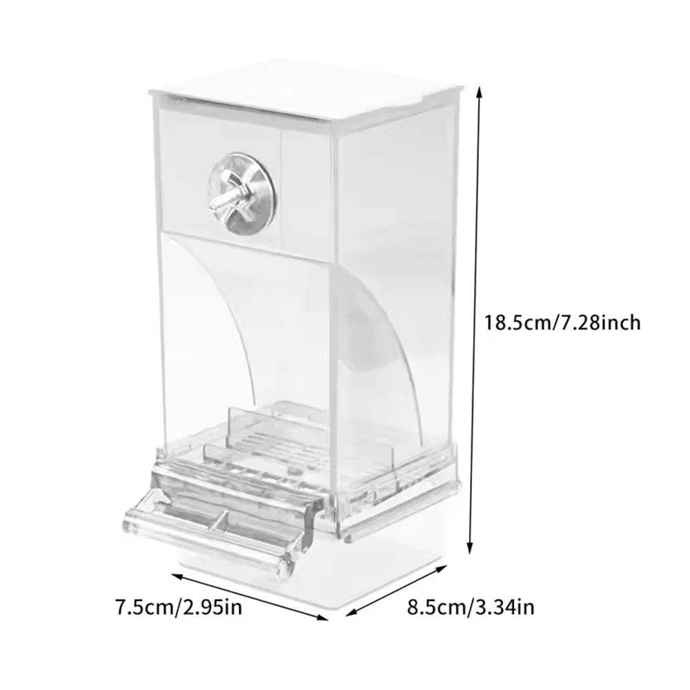 No Mess Automatic Bird Feeder - Transparent Food Container Cage Accessory for Small Birds