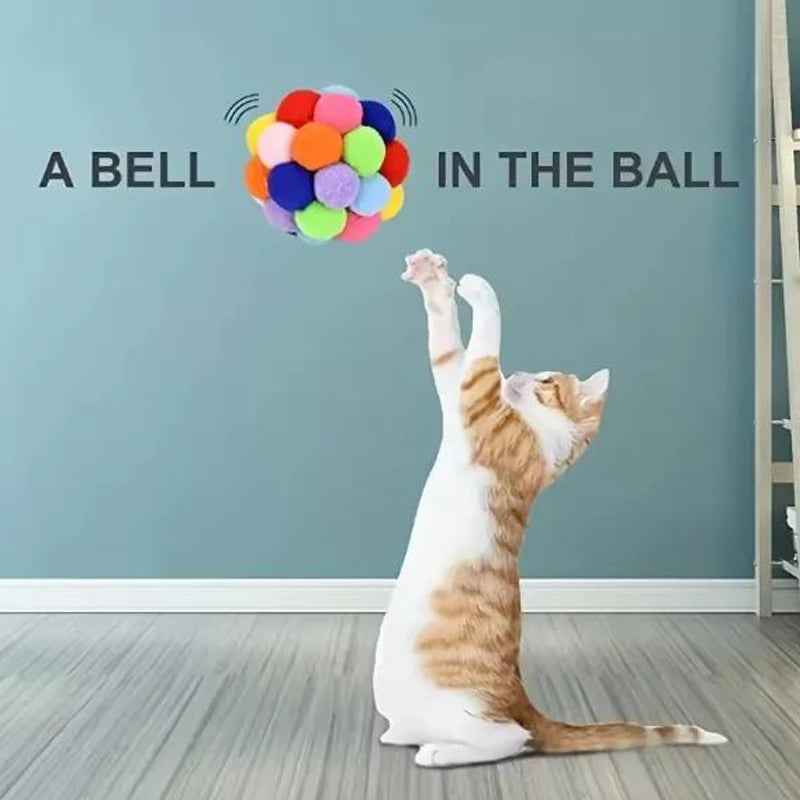 Hot cat Toys Pet Toy Cat Plush Ball Toys Pet Bouncy Bell Ball Toy Colorful Pompoms Pet Supplies Random Color