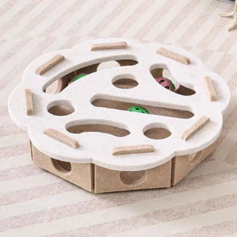 Pet Cat Puzzle Maze Holes Toys - Felt Box with Bell Ball Interactive Toy