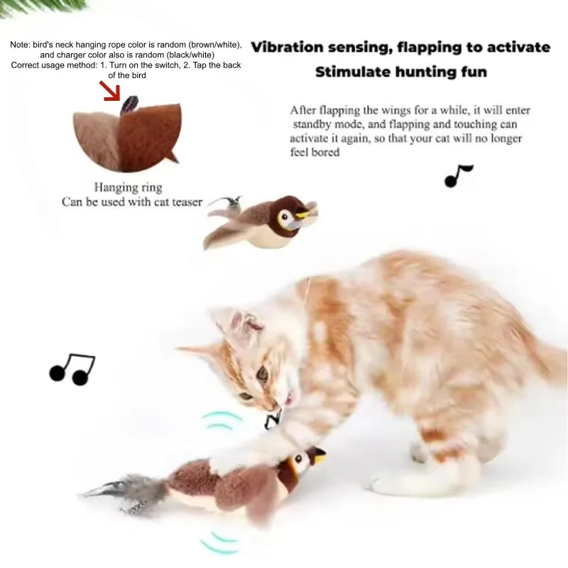 Interactive Chirping Bird Toy for Cats & Dogs - Touch Activated Rechargeable Plush Pet Toy