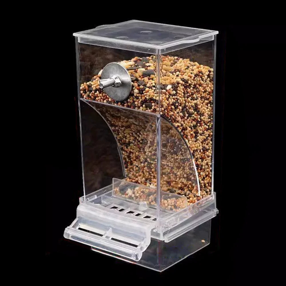 No Mess Automatic Bird Feeder - Transparent Food Container Cage Accessory for Small Birds
