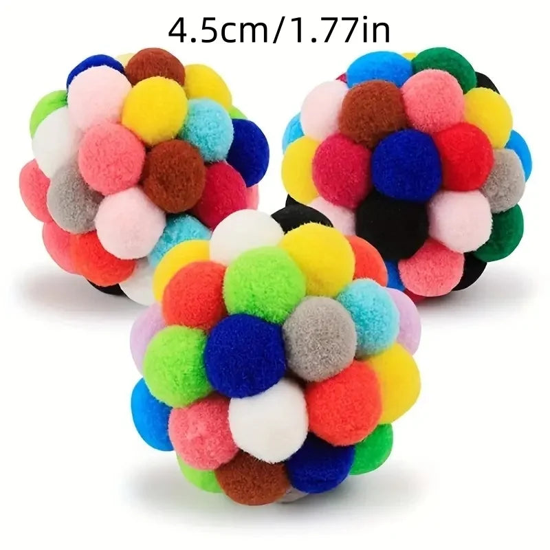 Hot cat Toys Pet Toy Cat Plush Ball Toys Pet Bouncy Bell Ball Toy Colorful Pompoms Pet Supplies Random Color