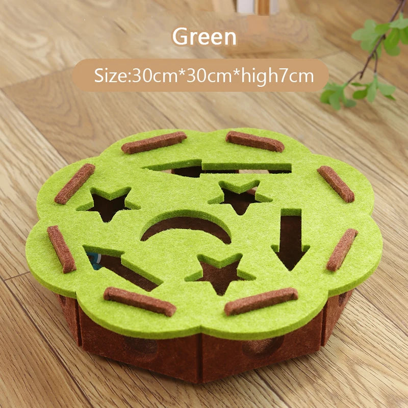 Pet Cat Puzzle Maze Holes Toys - Felt Box with Bell Ball Interactive Toy