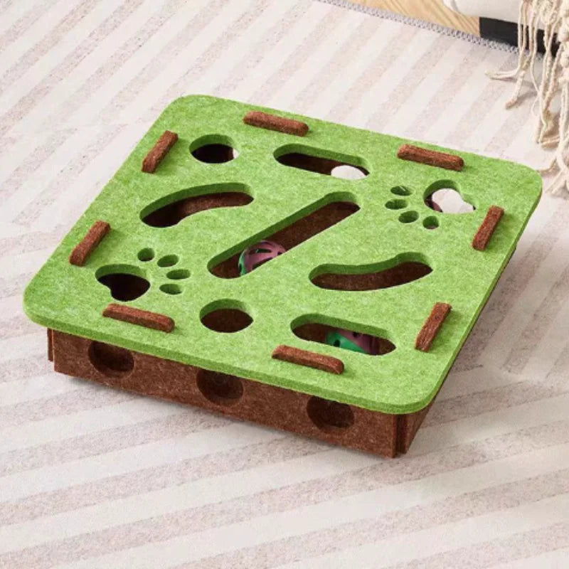 Pet Cat Puzzle Maze Holes Toys - Felt Box with Bell Ball Interactive Toy
