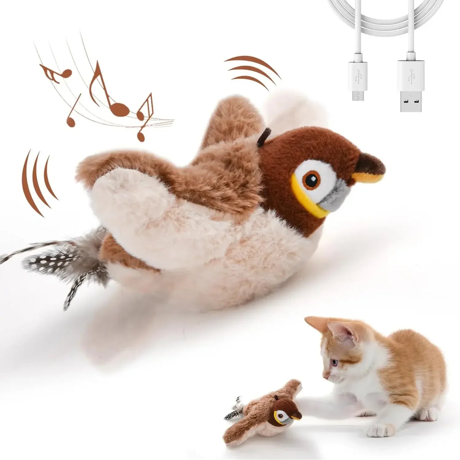 Interactive Catnip Bird Toy for Cats - Touch Activated Squeaky Plush Pet Toy USB Rechargeable