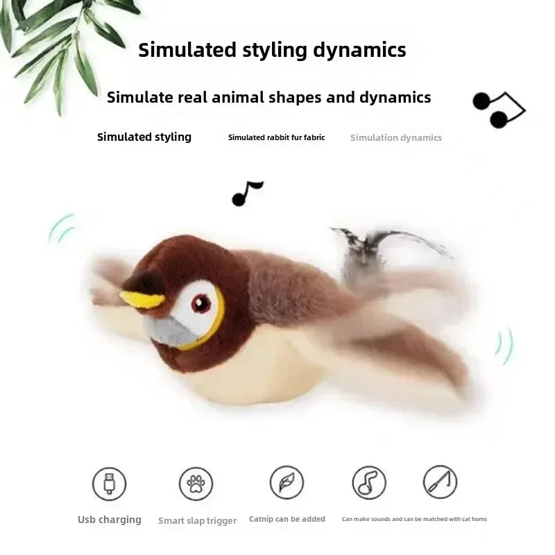 Interactive Catnip Bird Toy for Cats - Touch Activated Squeaky Plush Pet Toy USB Rechargeable