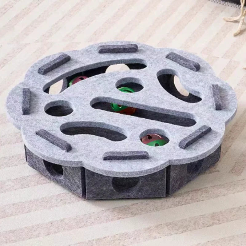 Pet Cat Puzzle Maze Holes Toys - Felt Box with Bell Ball Interactive Toy