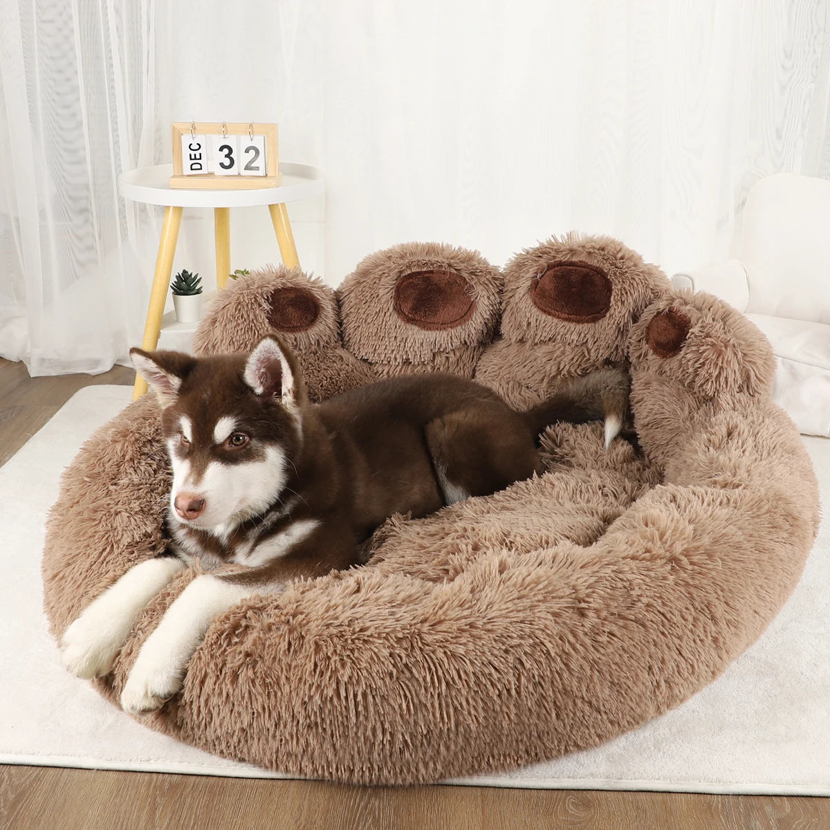 Fluffy Dog Bed Winter Warm Pet Sofa Basket Mat for Cats & Dogs with Blanket