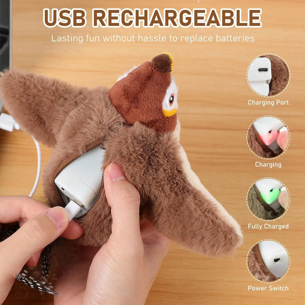 Interactive Catnip Bird Toy for Cats - Touch Activated Squeaky Plush Pet Toy USB Rechargeable