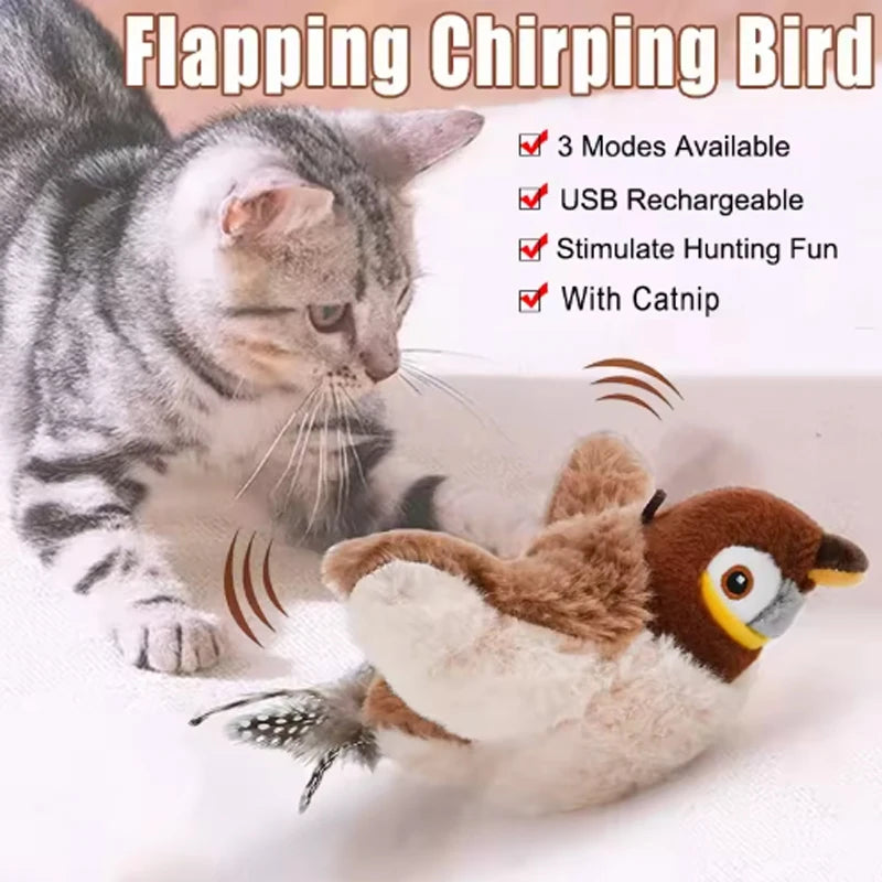 Interactive Chirping Bird Toy for Cats & Dogs - Touch Activated Rechargeable Plush Pet Toy