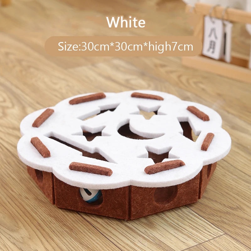 Pet Cat Puzzle Maze Holes Toys - Felt Box with Bell Ball Interactive Toy