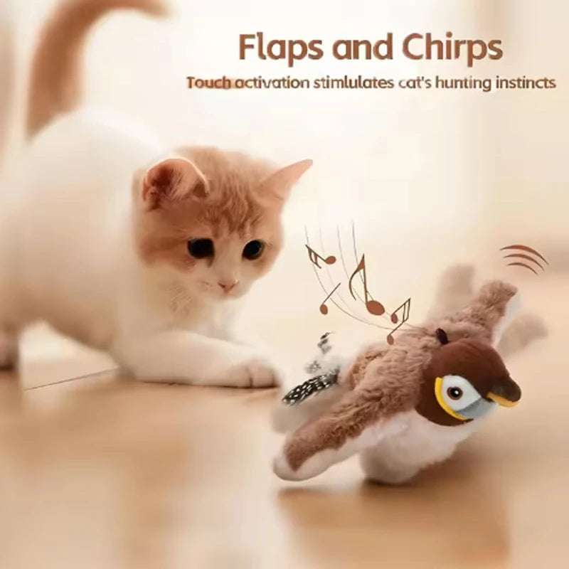 Interactive Chirping Bird Toy for Cats & Dogs - Touch Activated Rechargeable Plush Pet Toy