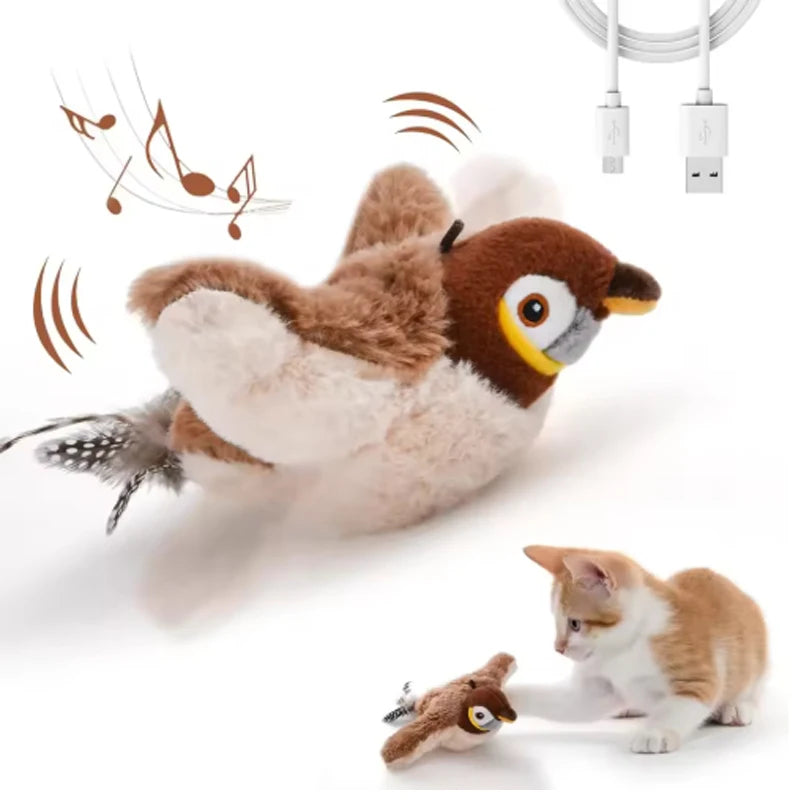 Interactive Chirping Bird Toy for Cats & Dogs - Touch Activated Rechargeable Plush Pet Toy