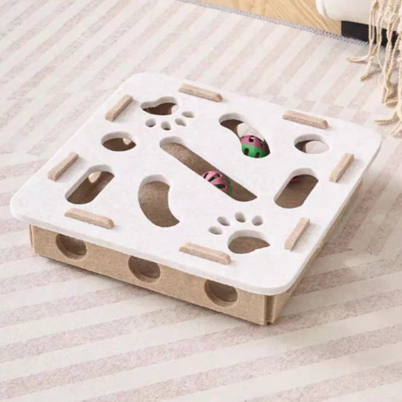 Pet Cat Puzzle Maze Holes Toys - Felt Box with Bell Ball Interactive Toy