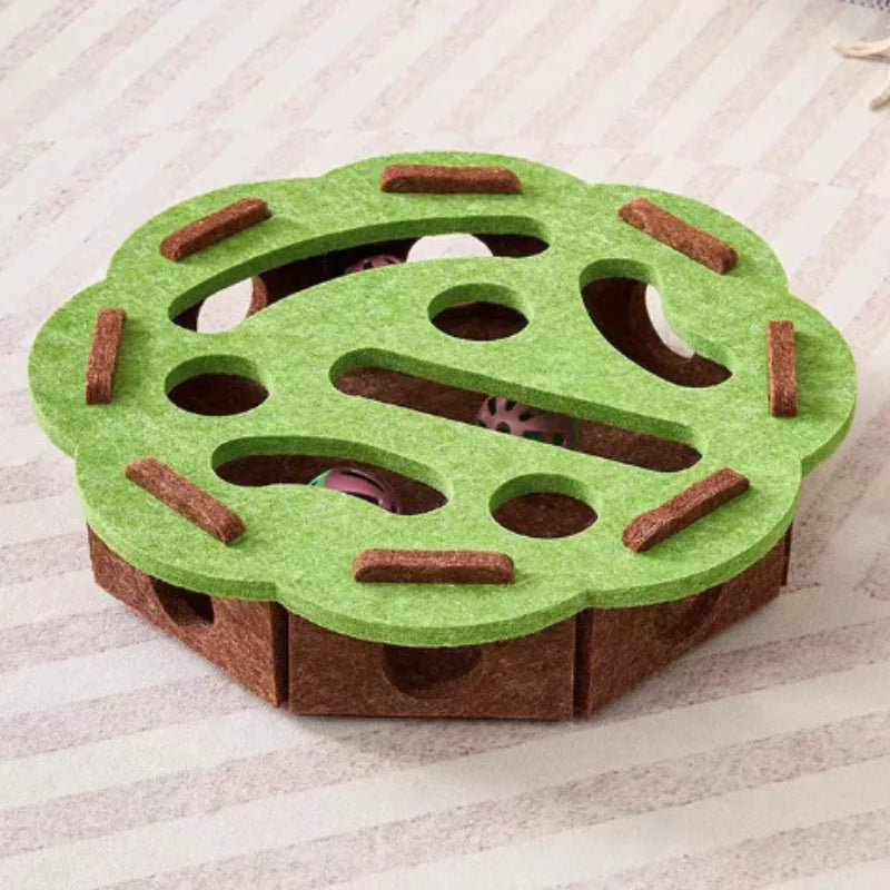 Pet Cat Puzzle Maze Holes Toys - Felt Box with Bell Ball Interactive Toy