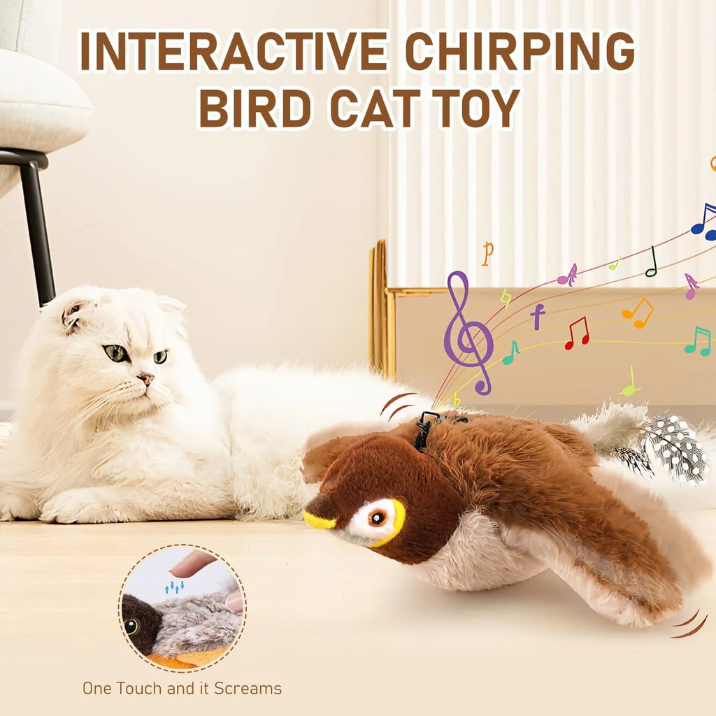 Interactive Catnip Bird Toy for Cats - Touch Activated Squeaky Plush Pet Toy USB Rechargeable