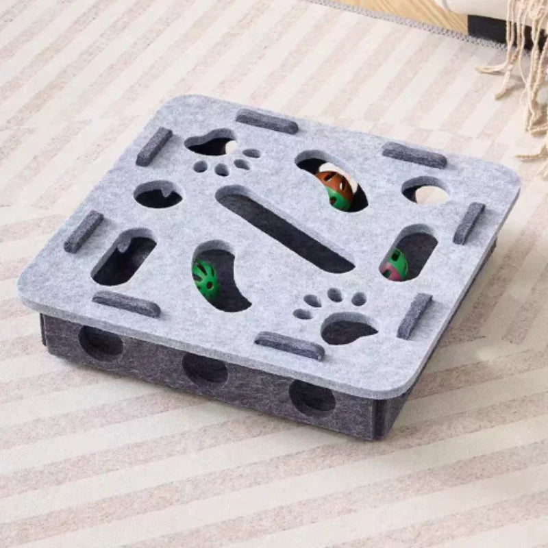 Pet Cat Puzzle Maze Holes Toys - Felt Box with Bell Ball Interactive Toy