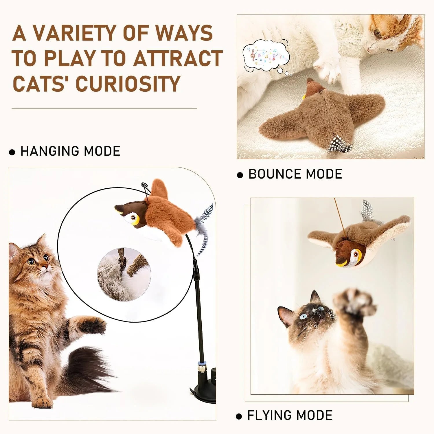 Interactive Catnip Bird Toy for Cats - Touch Activated Squeaky Plush Pet Toy USB Rechargeable