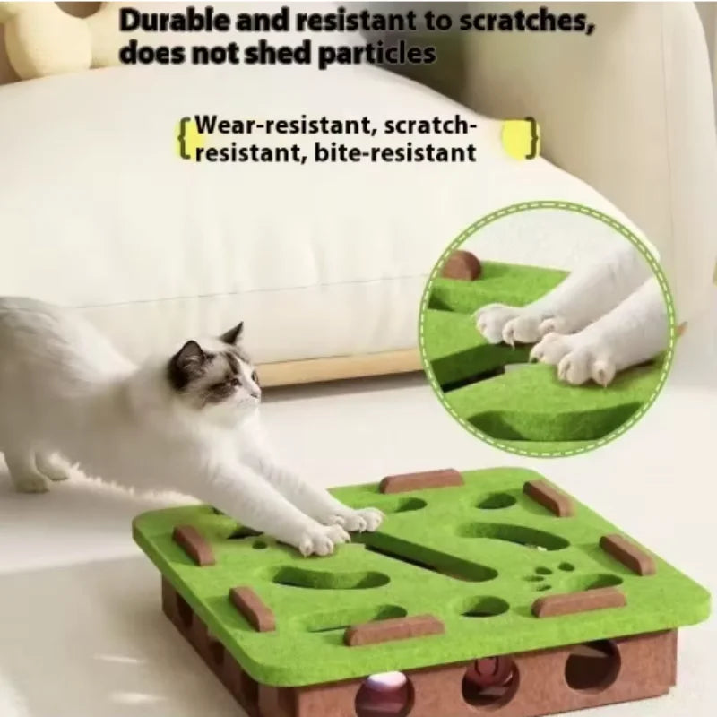 Pet Cat Puzzle Maze Holes Toys - Felt Box with Bell Ball Interactive Toy
