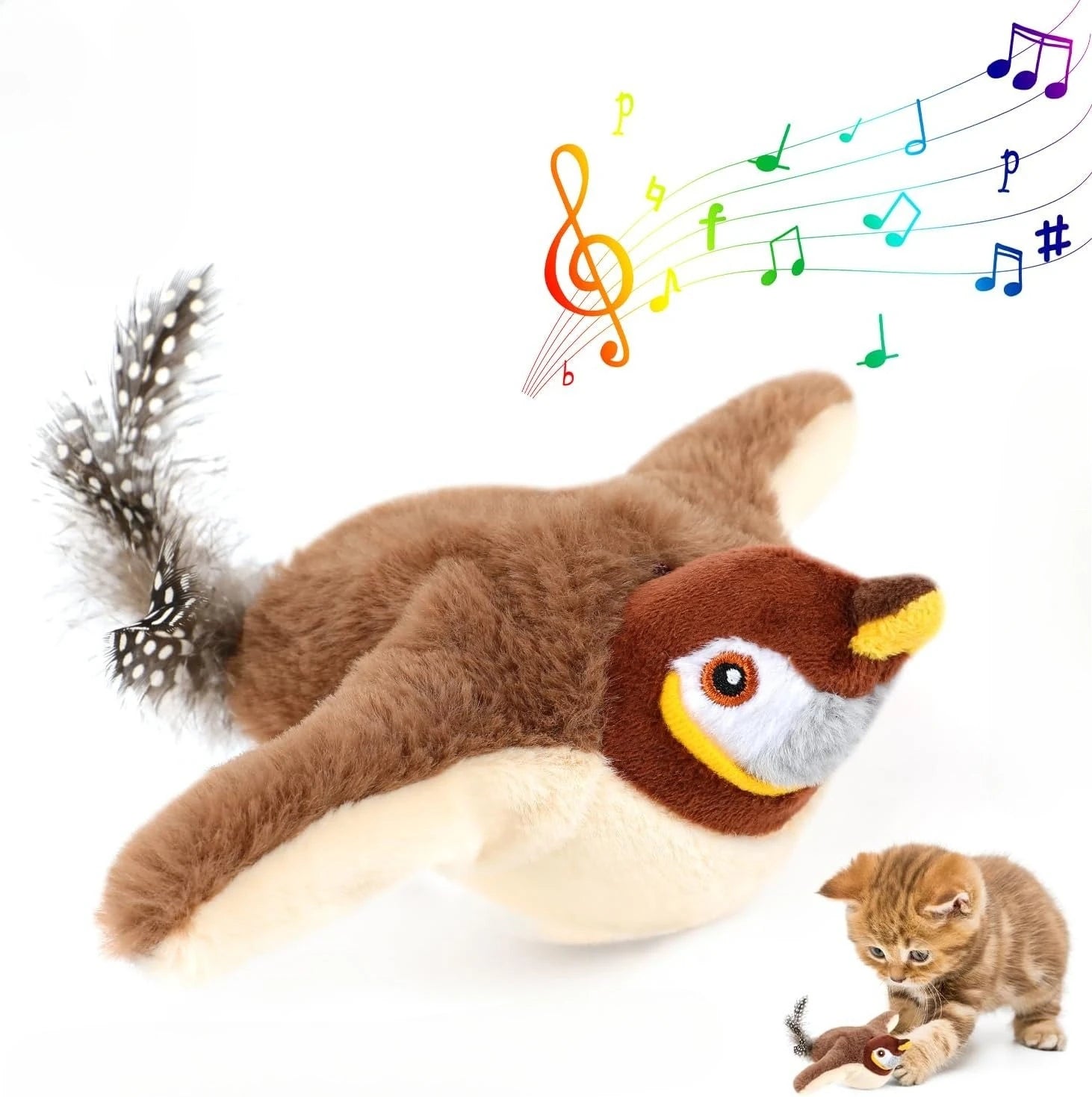 Interactive Catnip Bird Toy for Cats - Touch Activated Squeaky Plush Pet Toy USB Rechargeable