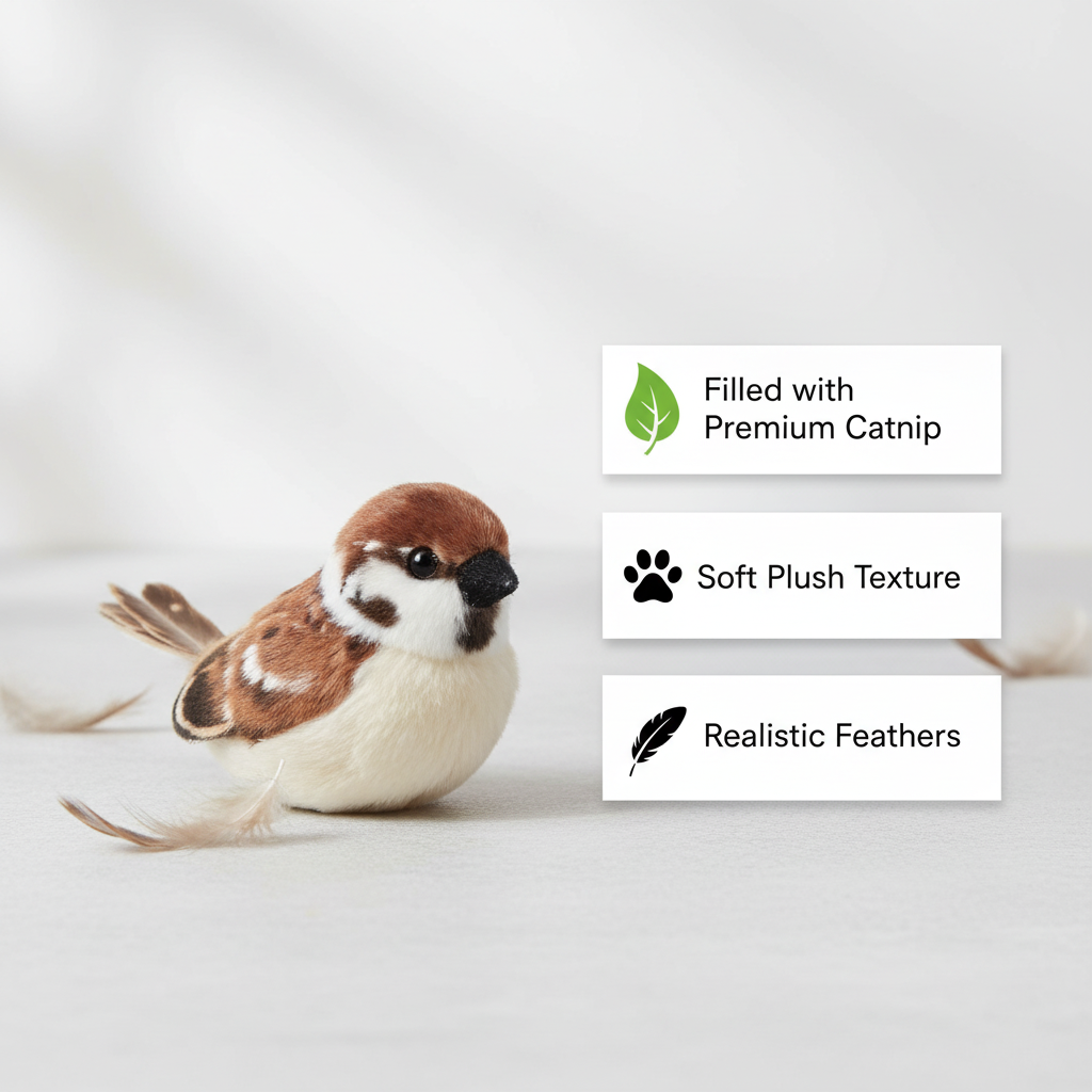 Interactive Catnip Bird Toy for Cats - Touch Activated Squeaky Plush Pet Toy USB Rechargeable