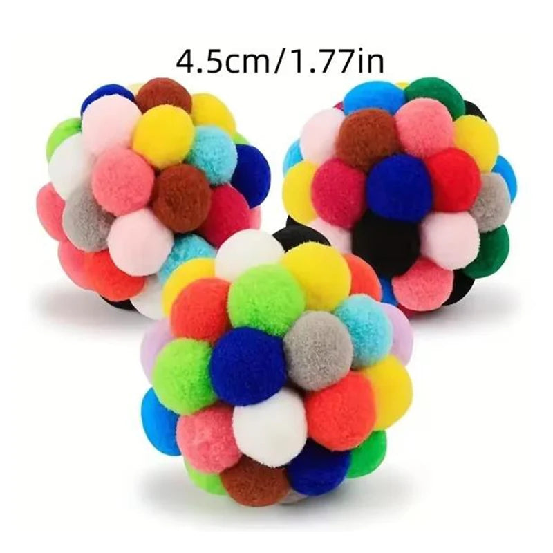 Hot cat Toys Pet Toy Cat Plush Ball Toys Pet Bouncy Bell Ball Toy Colorful Pompoms Pet Supplies Random Color