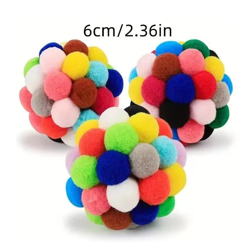 Hot cat Toys Pet Toy Cat Plush Ball Toys Pet Bouncy Bell Ball Toy Colorful Pompoms Pet Supplies Random Color