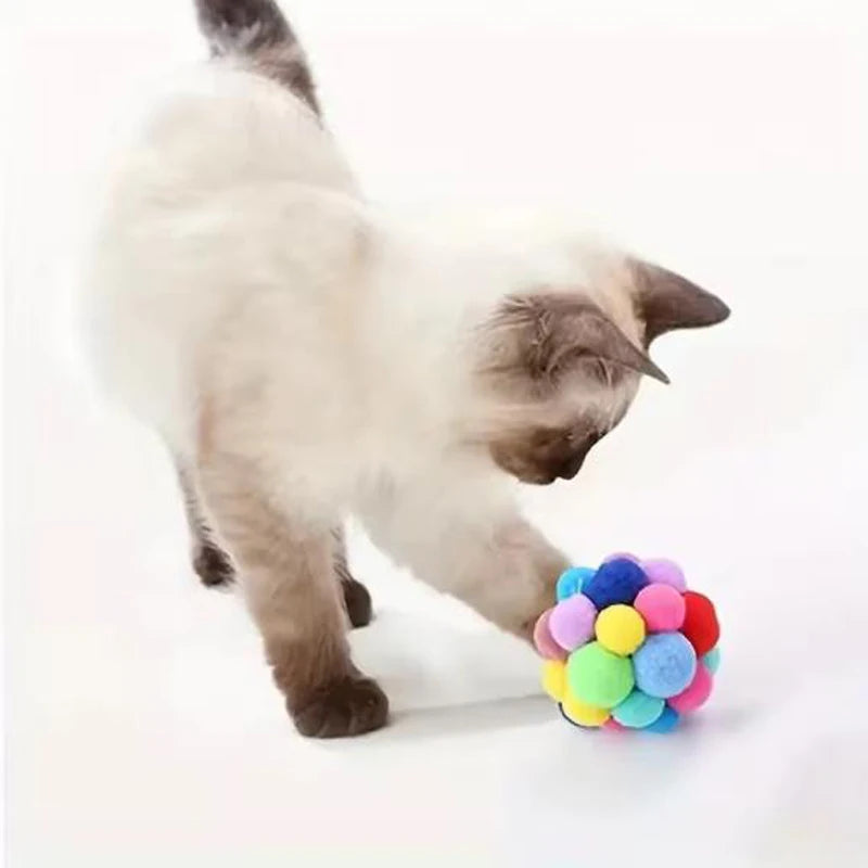 Hot cat Toys Pet Toy Cat Plush Ball Toys Pet Bouncy Bell Ball Toy Colorful Pompoms Pet Supplies Random Color