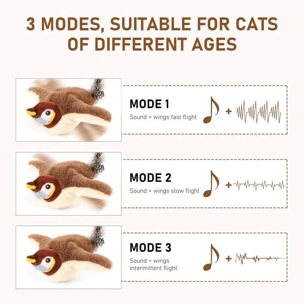 Interactive Catnip Bird Toy for Cats - Touch Activated Squeaky Plush Pet Toy USB Rechargeable