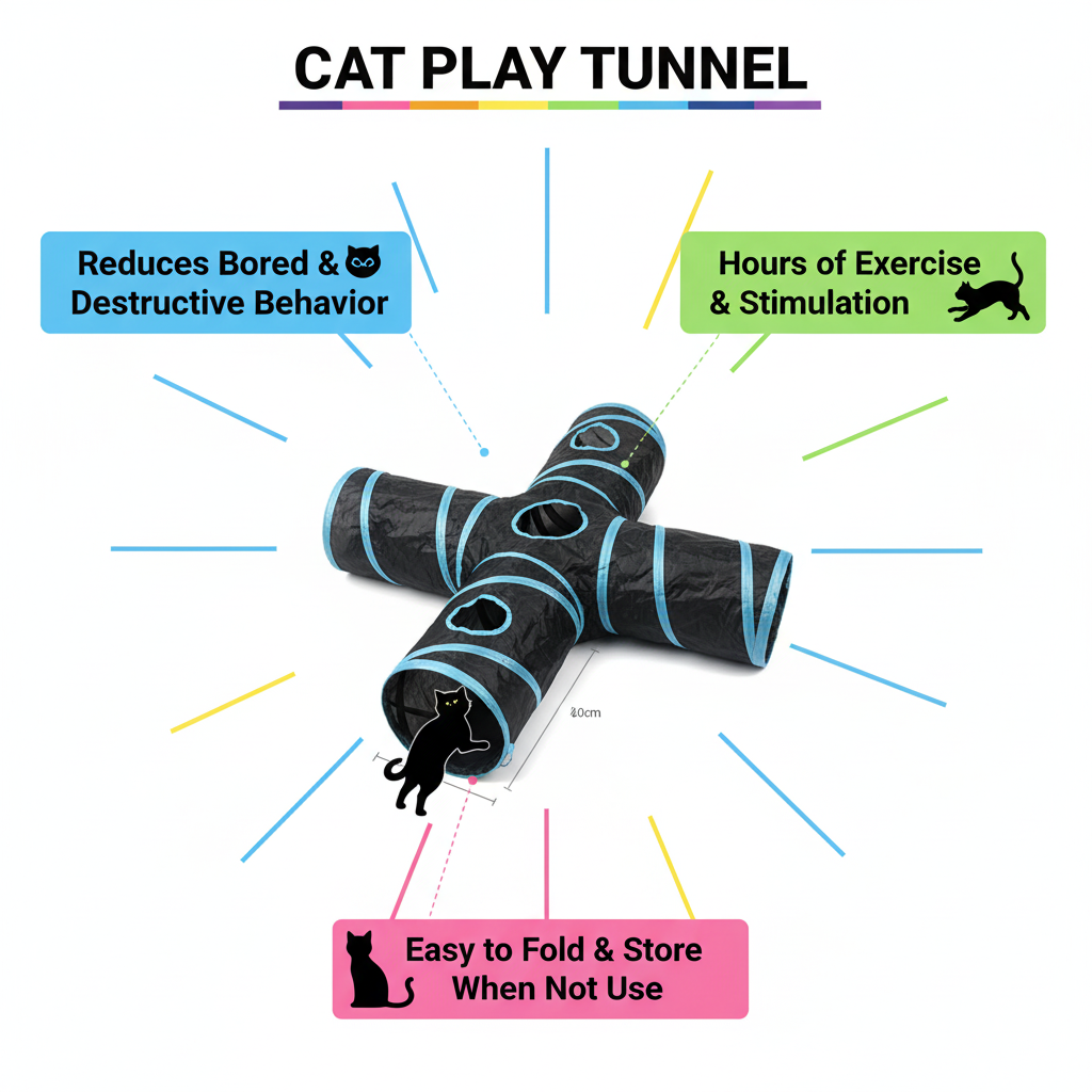Cat Tunnel Play Toy - Foldable Breathable Drill Barrel for Indoor Cats