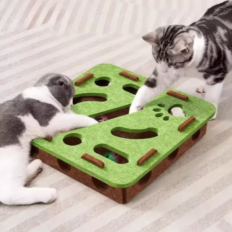 Pet Cat Puzzle Maze Holes Toys - Felt Box with Bell Ball Interactive Toy