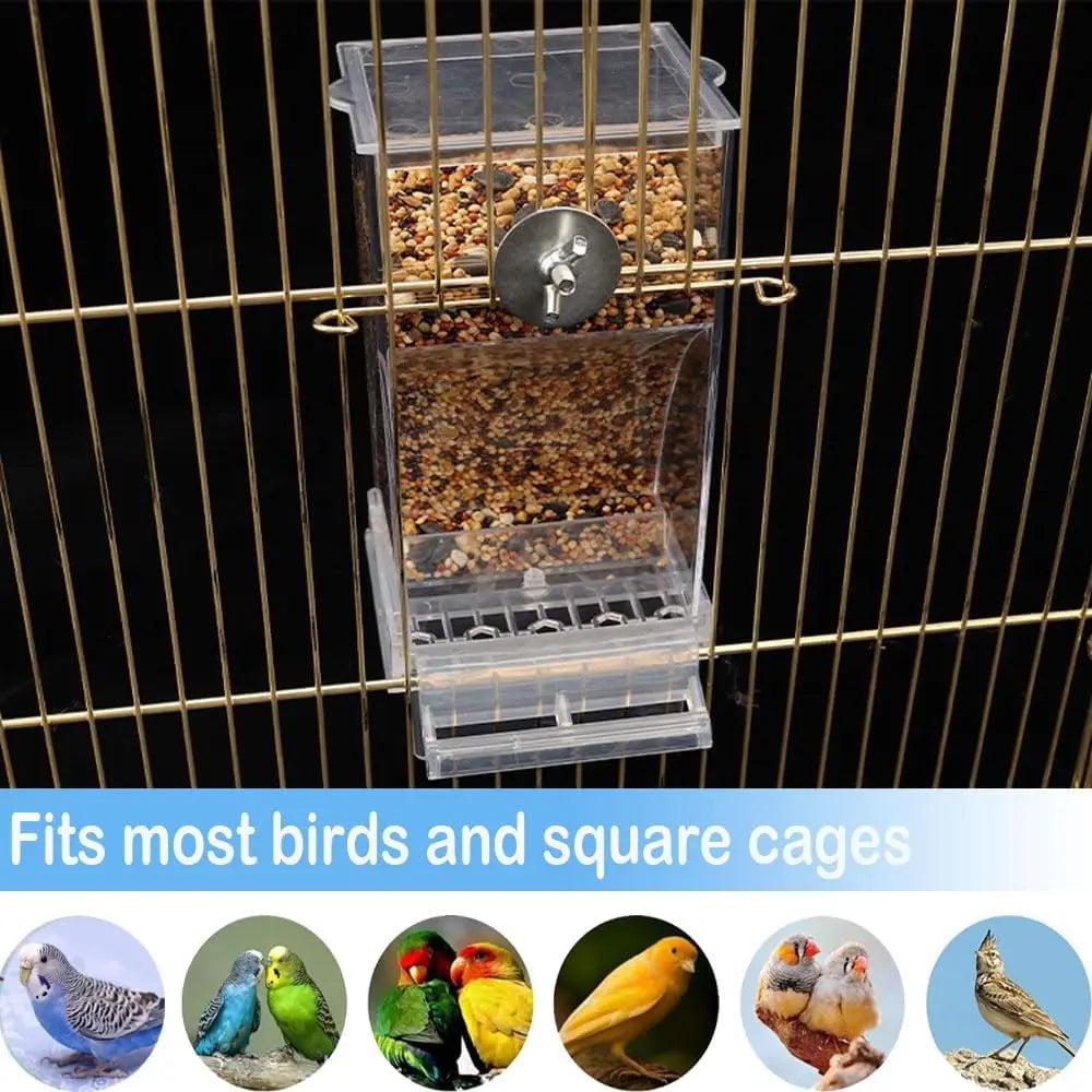 No Mess Automatic Bird Feeder - Transparent Food Container Cage Accessory for Small Birds