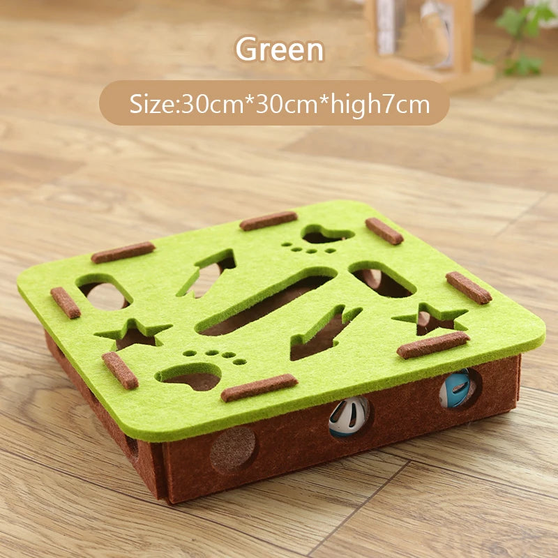 Pet Cat Puzzle Maze Holes Toys - Felt Box with Bell Ball Interactive Toy