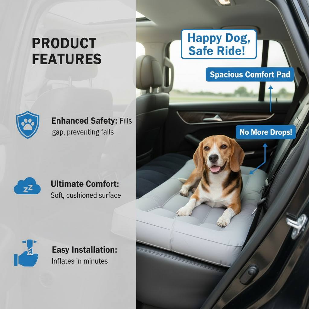 Inflatable Car Back Seat Gap Filler & Leg Rest for SUV Sedan - Pet Travel Accessory