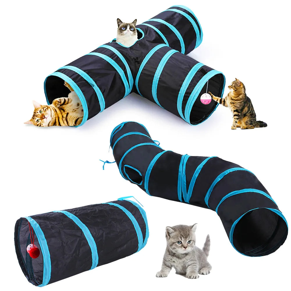 Cat Tunnel Play Toy - Foldable Breathable Drill Barrel for Indoor Cats