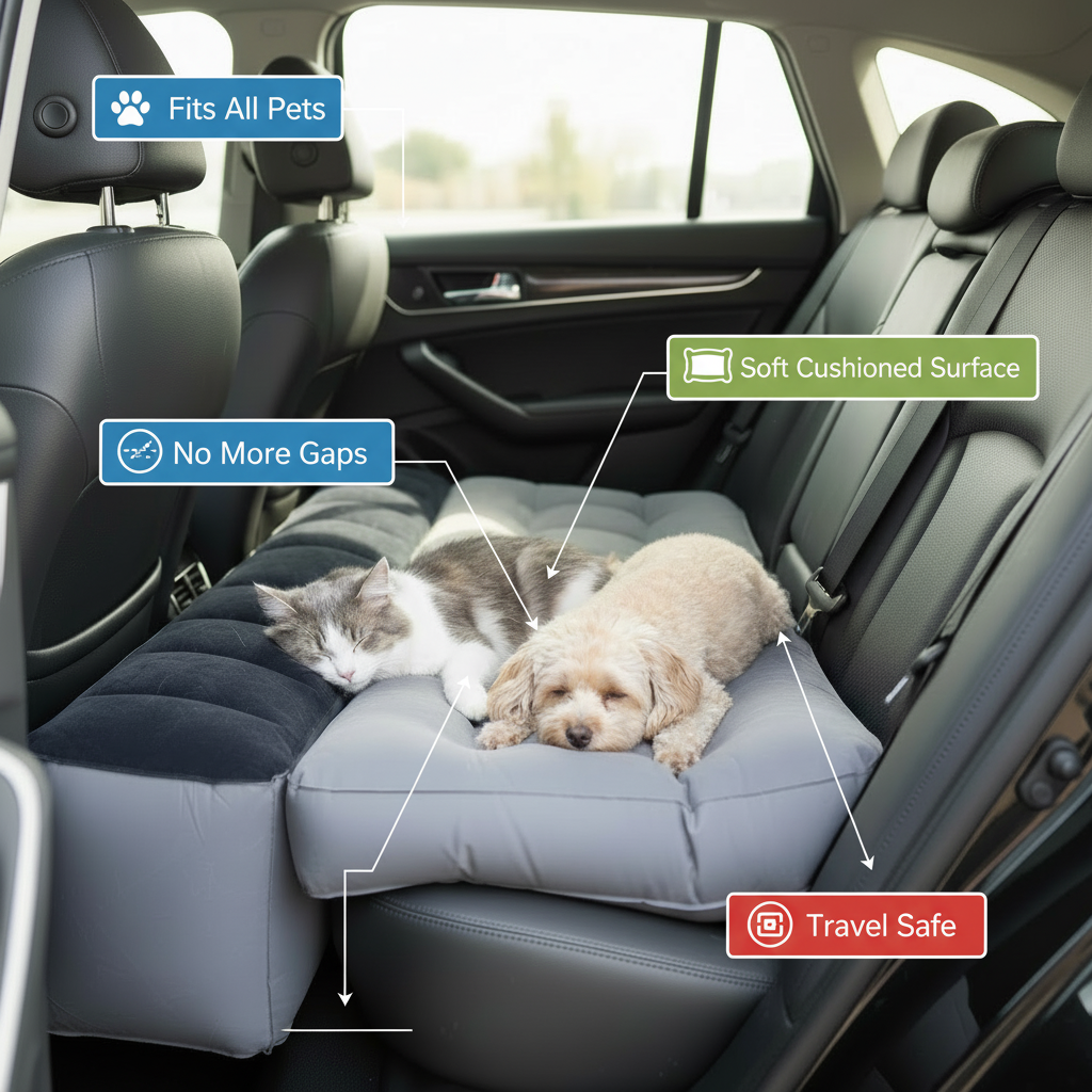 Inflatable Car Back Seat Gap Filler & Leg Rest for SUV Sedan - Pet Travel Accessory