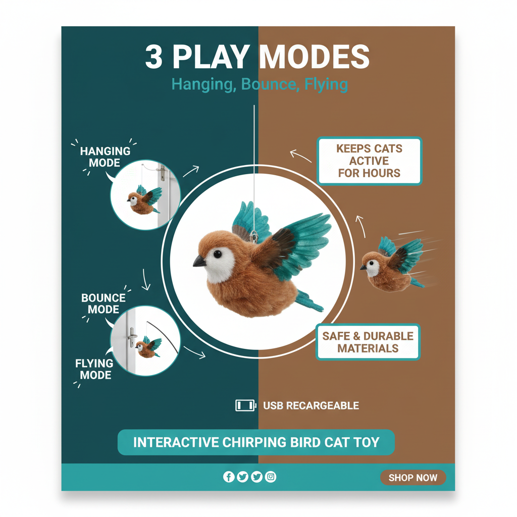 Interactive Chirping Bird Toy for Cats & Dogs - Touch Activated Rechargeable Plush Pet Toy